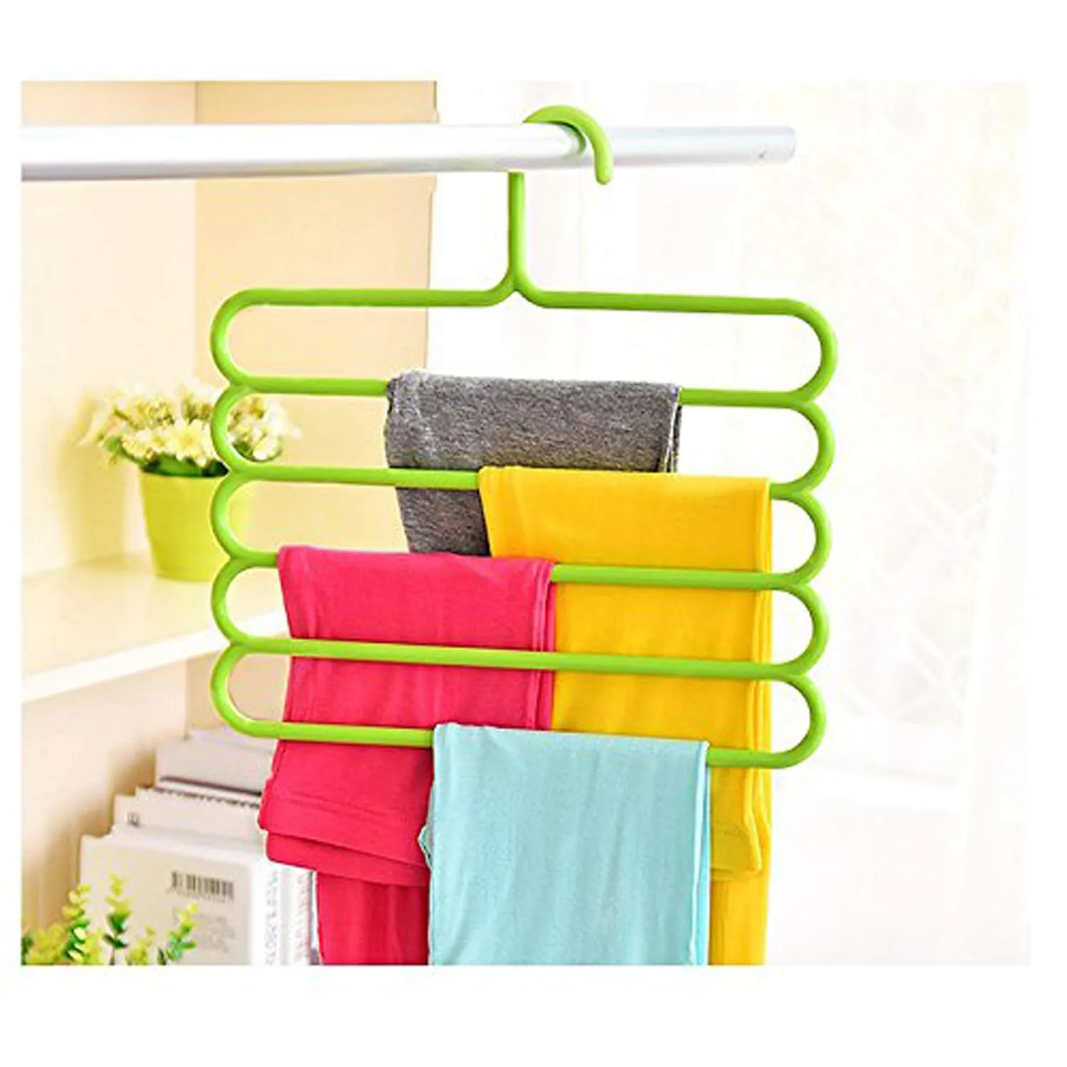 Kuber Industries 2 Pieces Multi-Purpose 5 Layer Pants Clothes Hanger Wardrobe Storage Organizer (Multicolour) - CTKTC23480