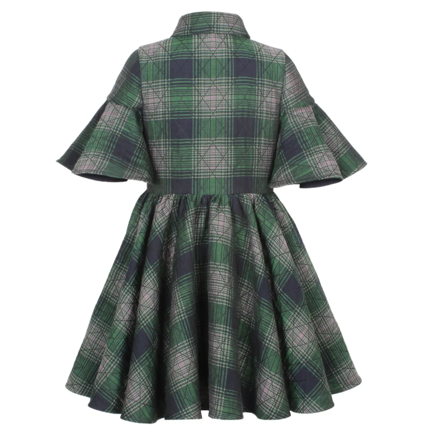 LITTLE SISTER DRESS-GREEN QUILTED CHECK