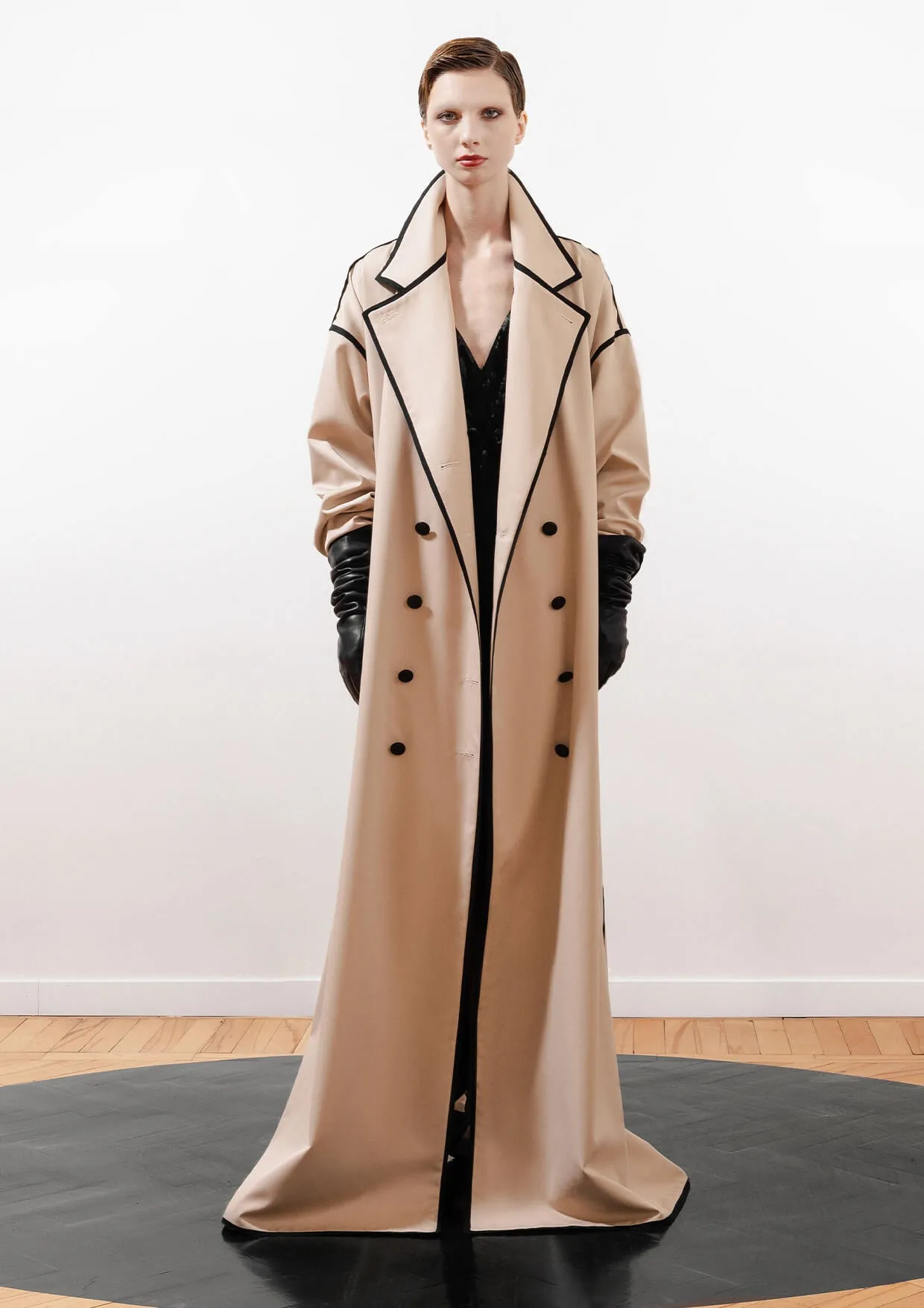 Long Ribboned Buttoned Cotton-Mix Coat