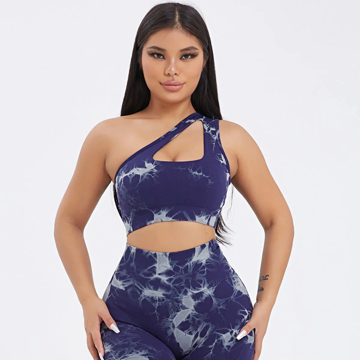 LovelyRLovely Women's One-shoulder Tie-dye Yoga Clothes