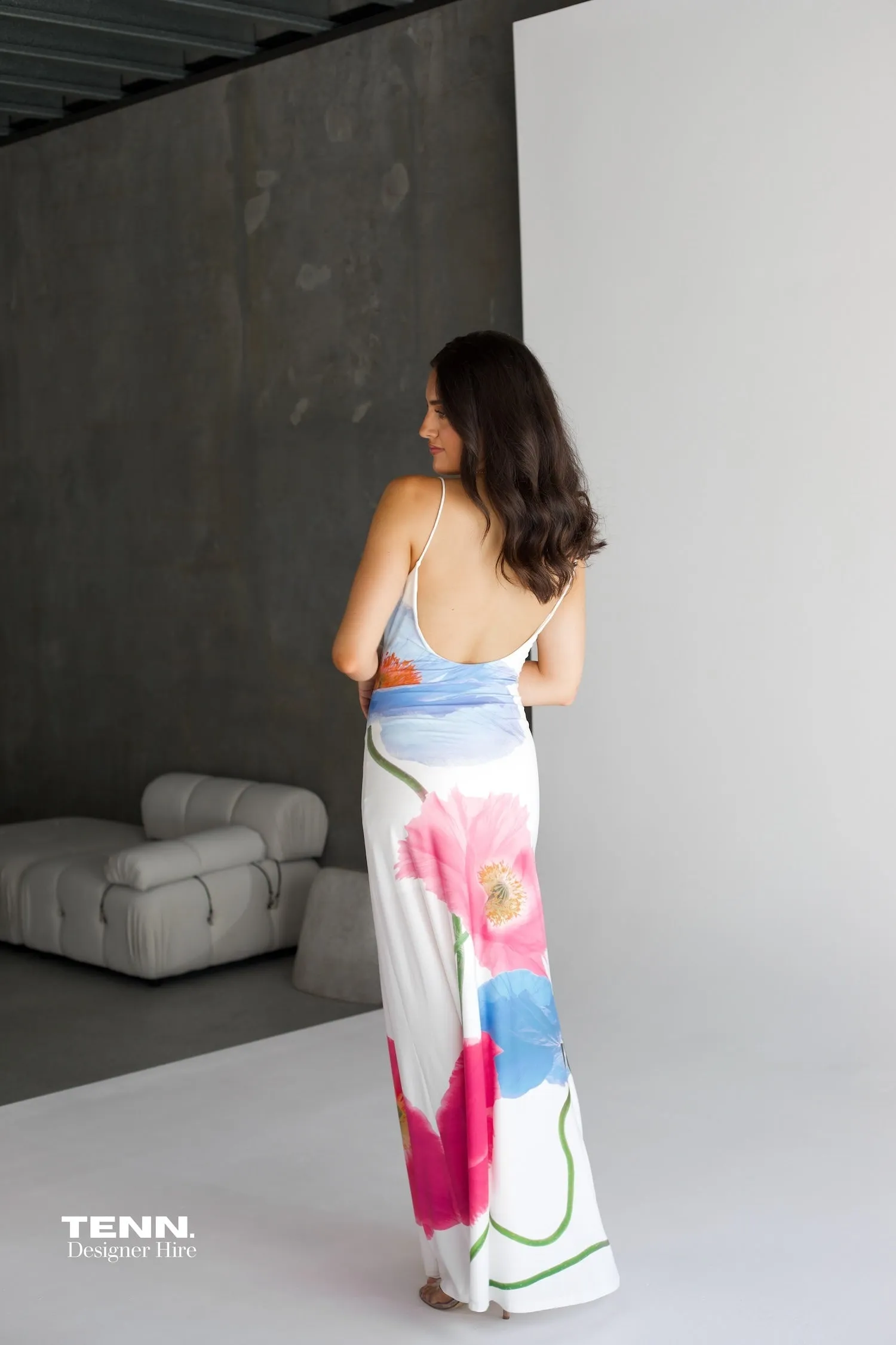 Low Back Maxi Dress - Azure poppy