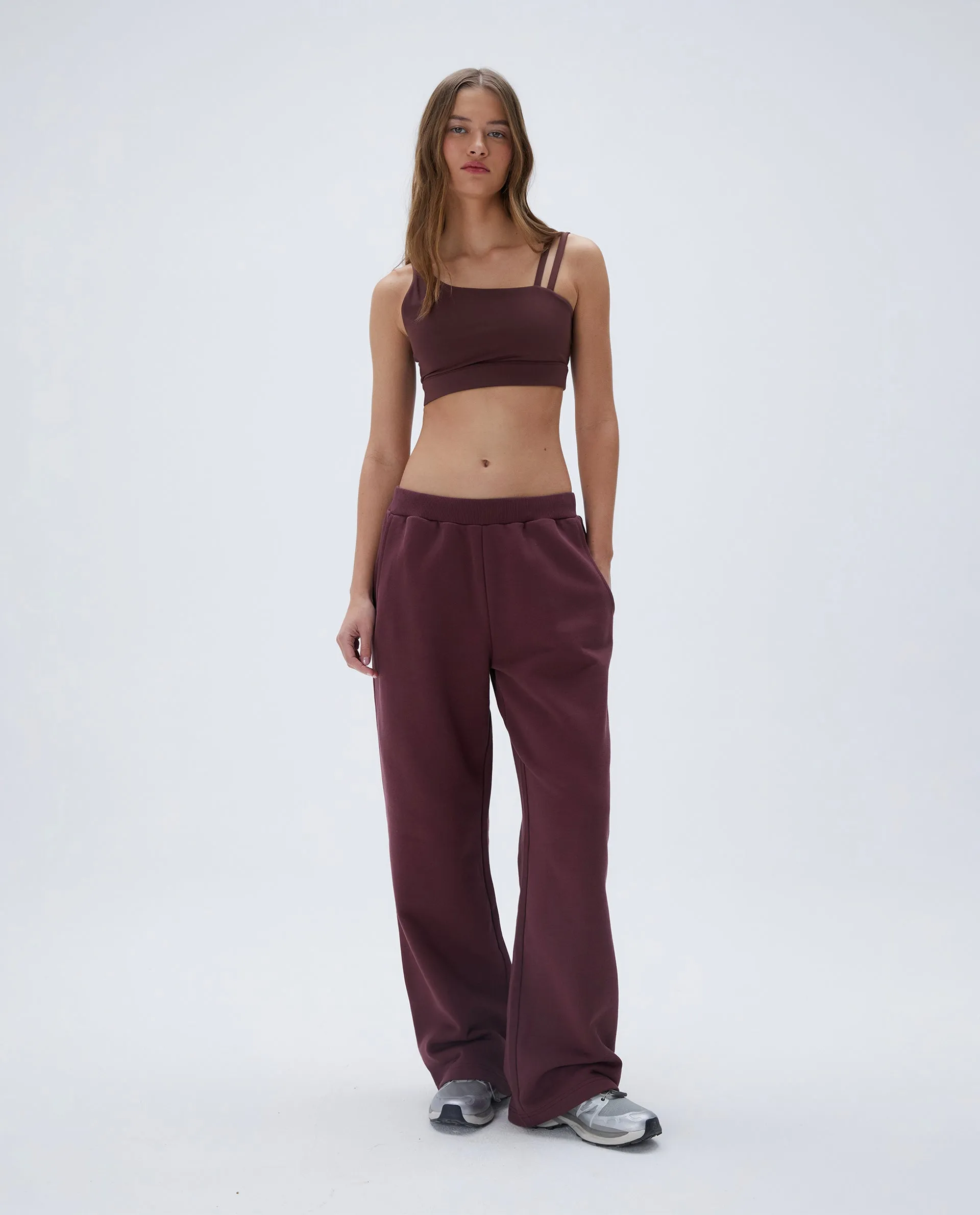 Low Rise Straight Leg Sweatpants - Burgundy