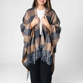 Maddie - Womens Woven Plaid Open Front Poncho