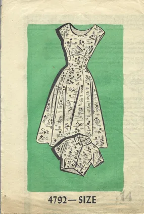 Mail Order 4792 Ladies Dress Bolero Jacket Vintage Sewing Pattern 1950s Unprinted