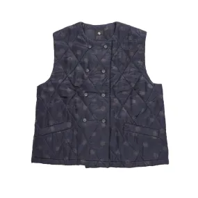 Maison De Soil Silk No Collar Double Vest in Dark Navy and Charcoal Grey Dot Print