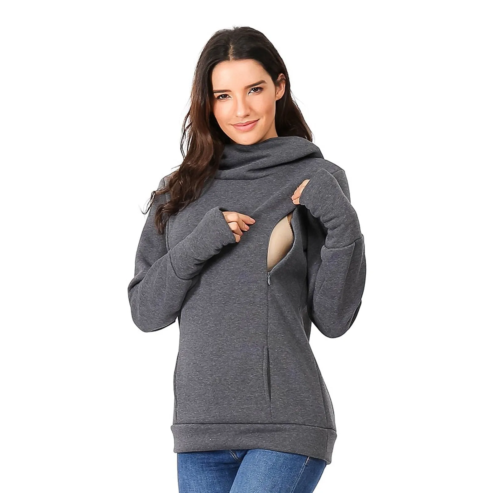 Maternity Sweatshirt Women Nursing Maternity Long Sleeves Hooded Breastfeeding Hoodie Pregnant Women Winter Hooded Sweatshirt