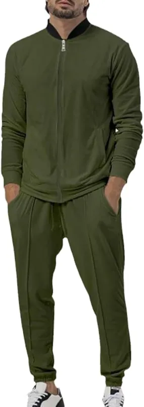 Men Tracksuit Set Fashion Solid Color Full Zipper Jacket & Sweatpants Set F458568 XXXL