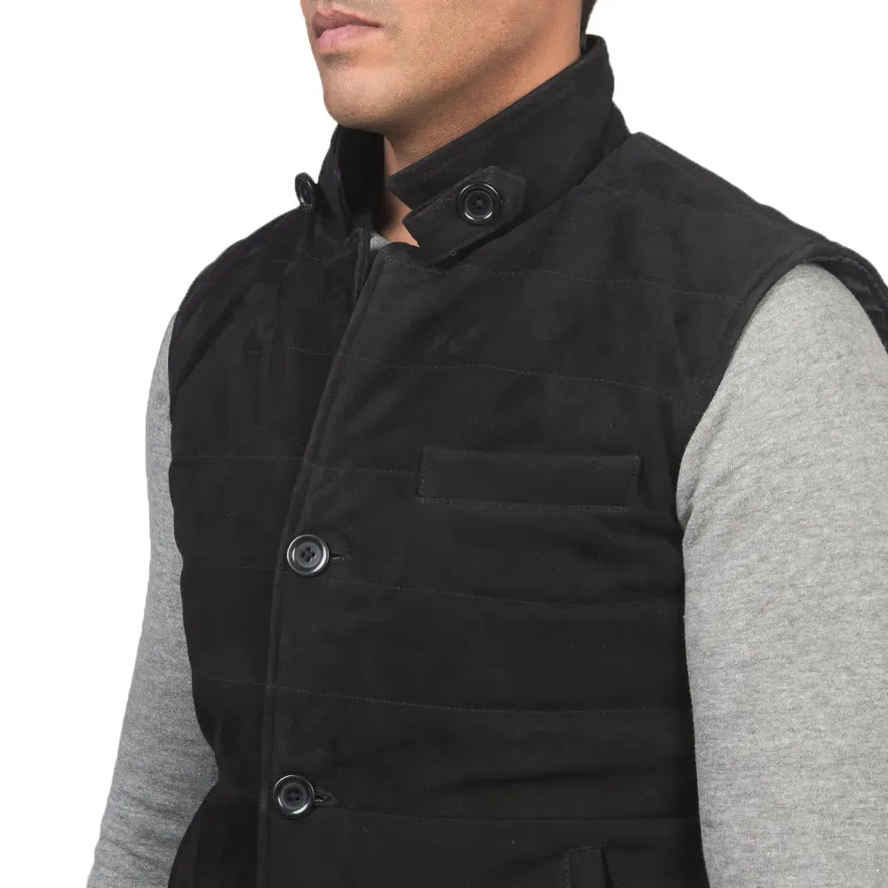 Mens Black Suede Leather Vest