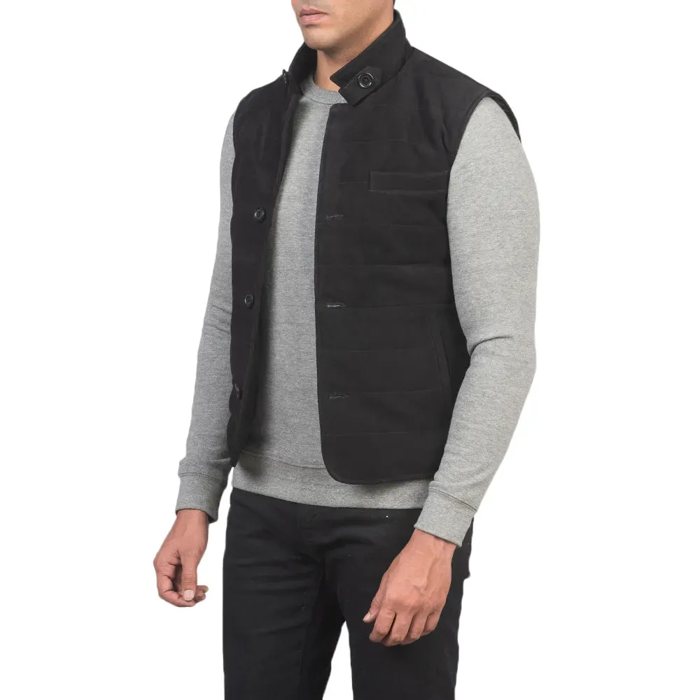 Mens Black Suede Leather Vest