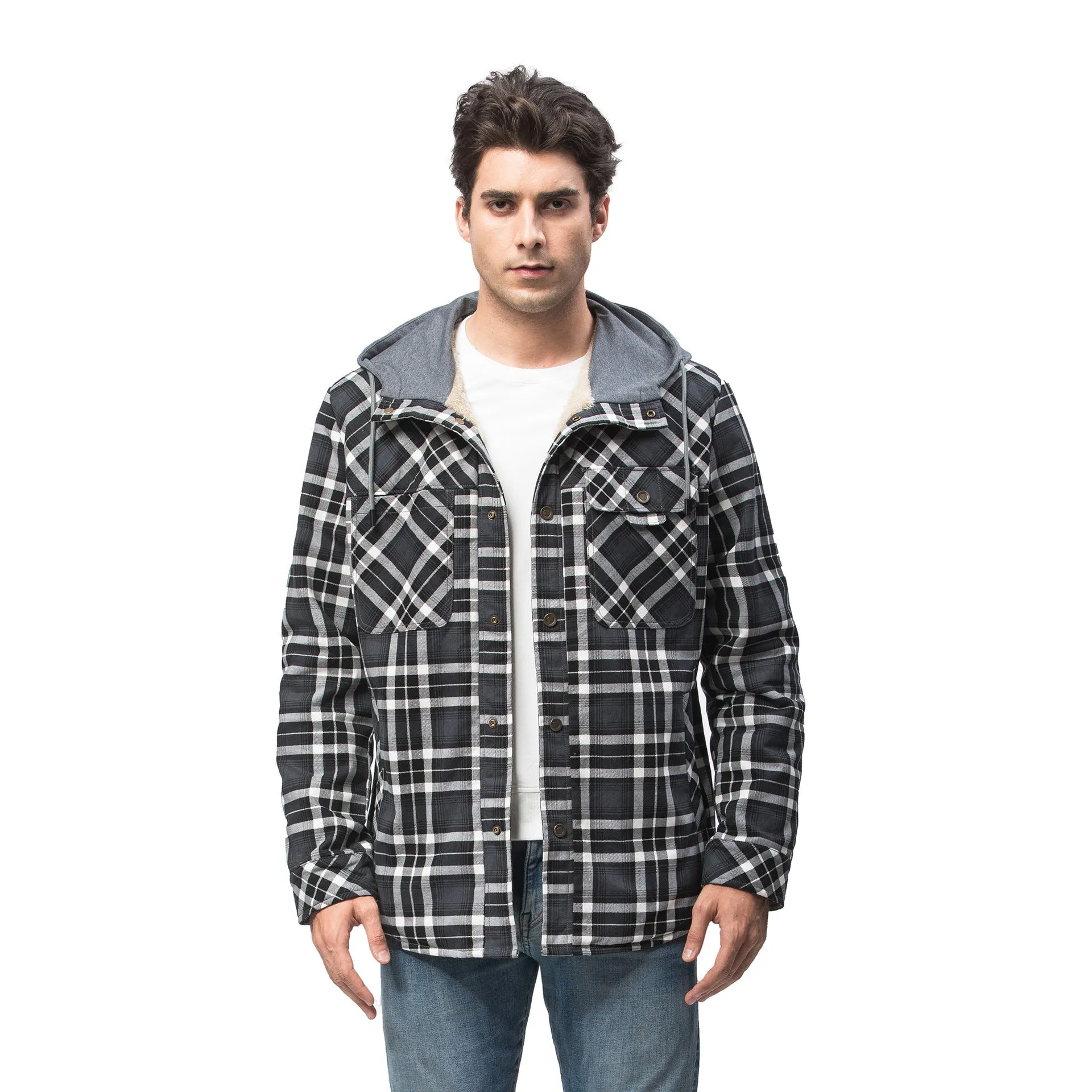 Men's Coat Jacket Casual Thicken Long Sleeve Plaid Shirt Jacket