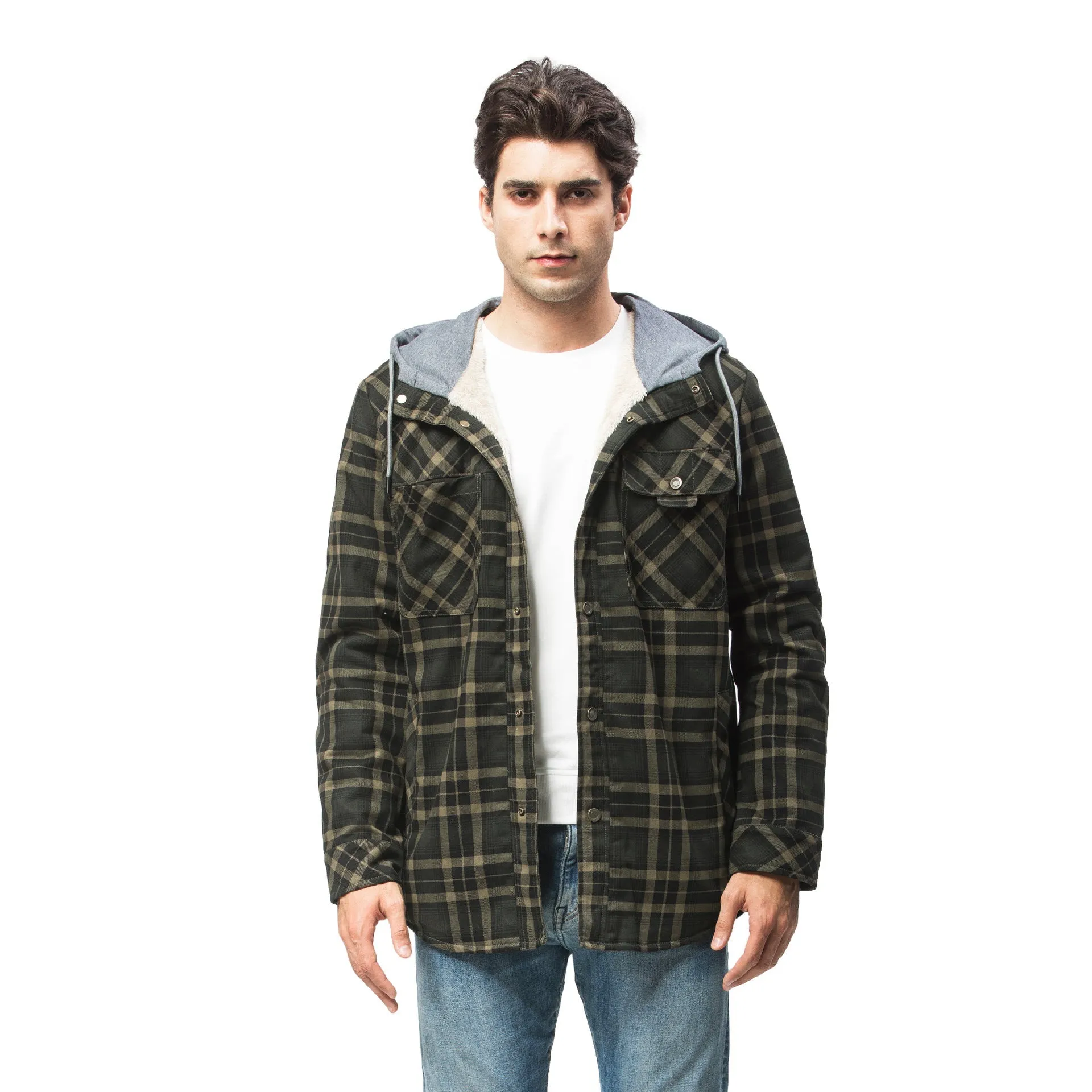 Men's Coat Jacket Casual Thicken Long Sleeve Plaid Shirt Jacket