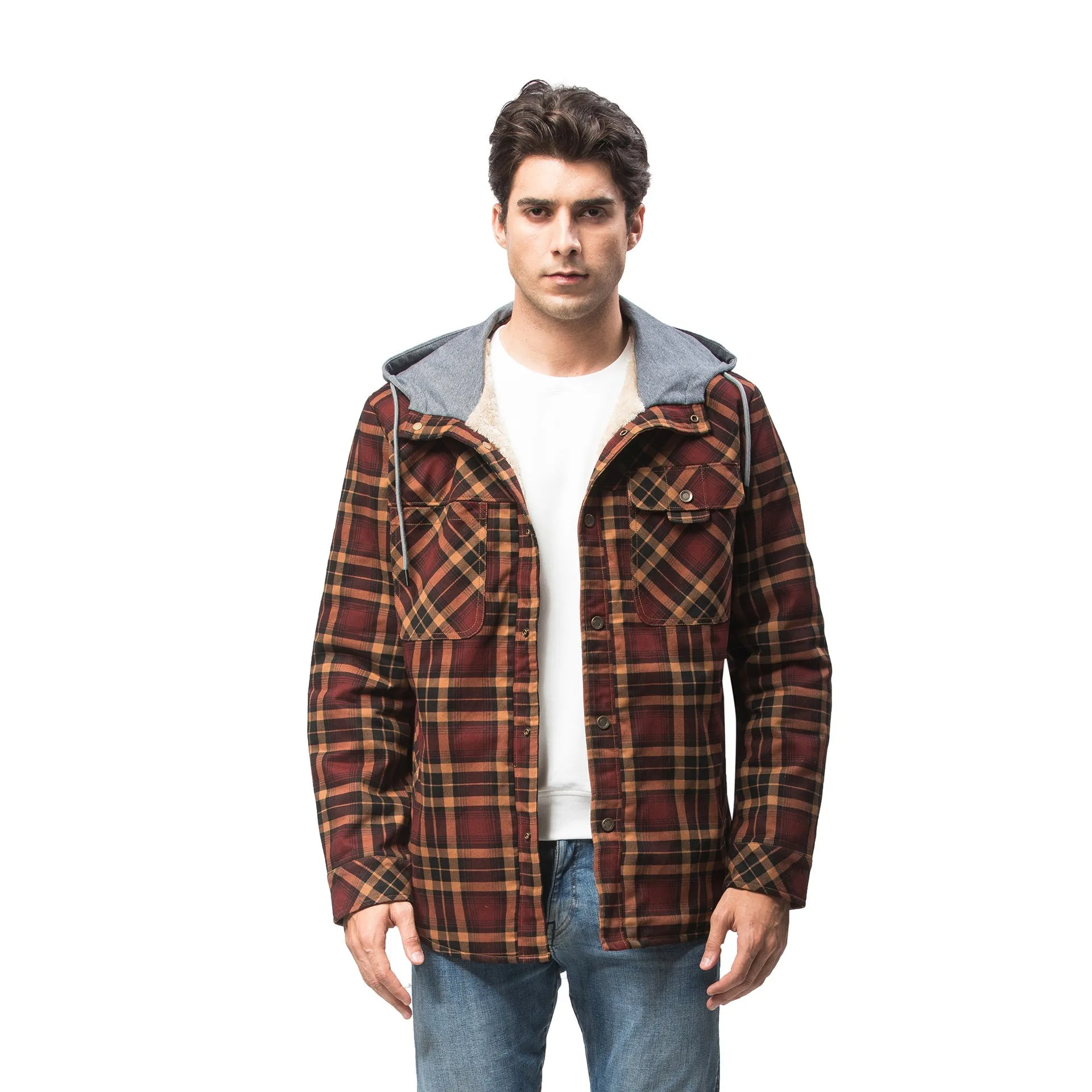 Men's Coat Jacket Casual Thicken Long Sleeve Plaid Shirt Jacket