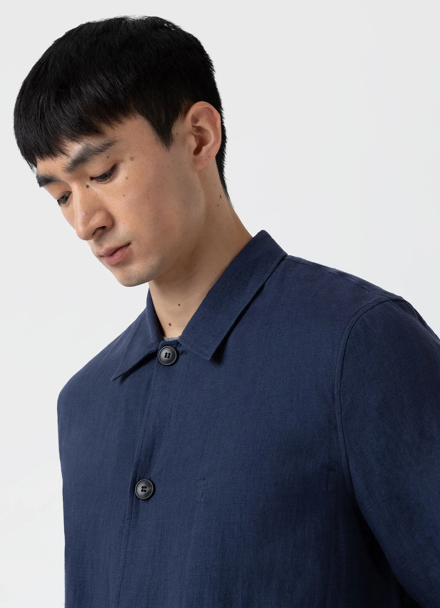 Men's Linen Twin Pocket Jacket in Light Navy