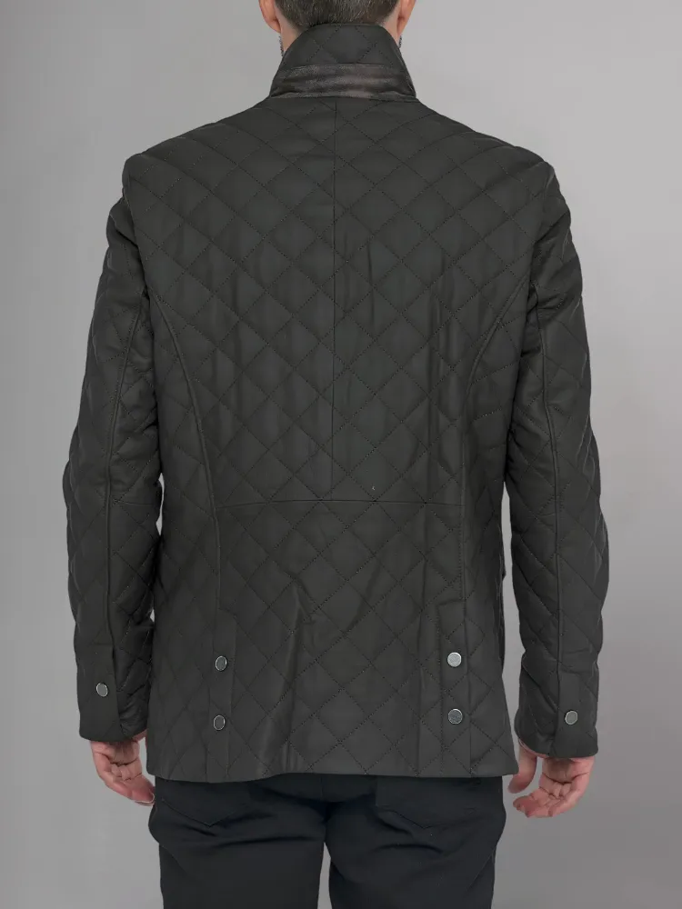 Men’s Quilted Black Cafe Racer Jacket