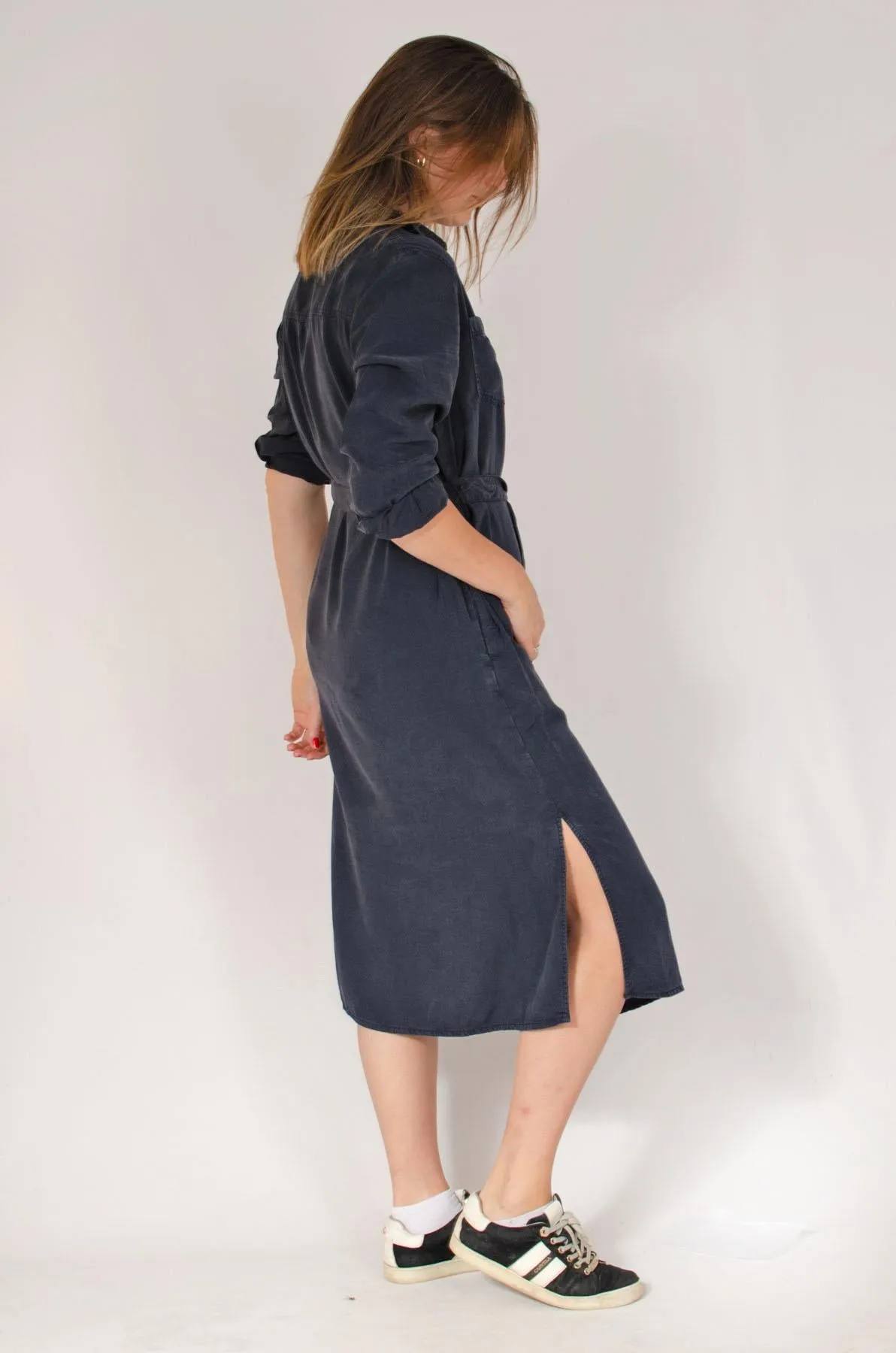 Midi Shirt Dress with Tie Waist