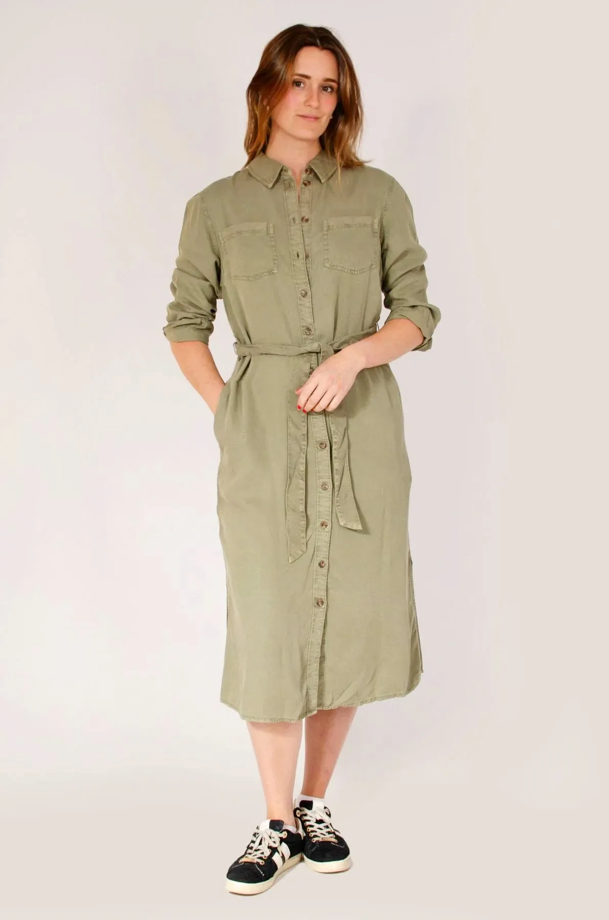 Midi Shirt Dress with Tie Waist