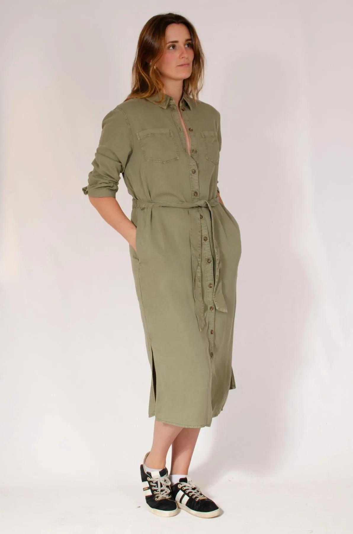 Midi Shirt Dress with Tie Waist