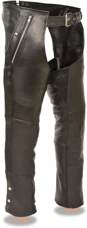 Milwaukee Leather Chaps for Men's Black Leather 4-Pockets - Snap Out Thermal Lined Motorcycle Riders Chap - SH1191C