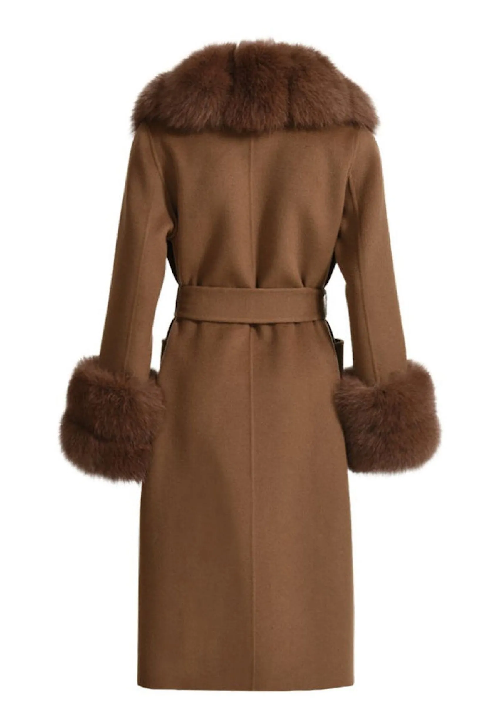 MIMI Brown Cashmere Fur Coat with Fox Fur