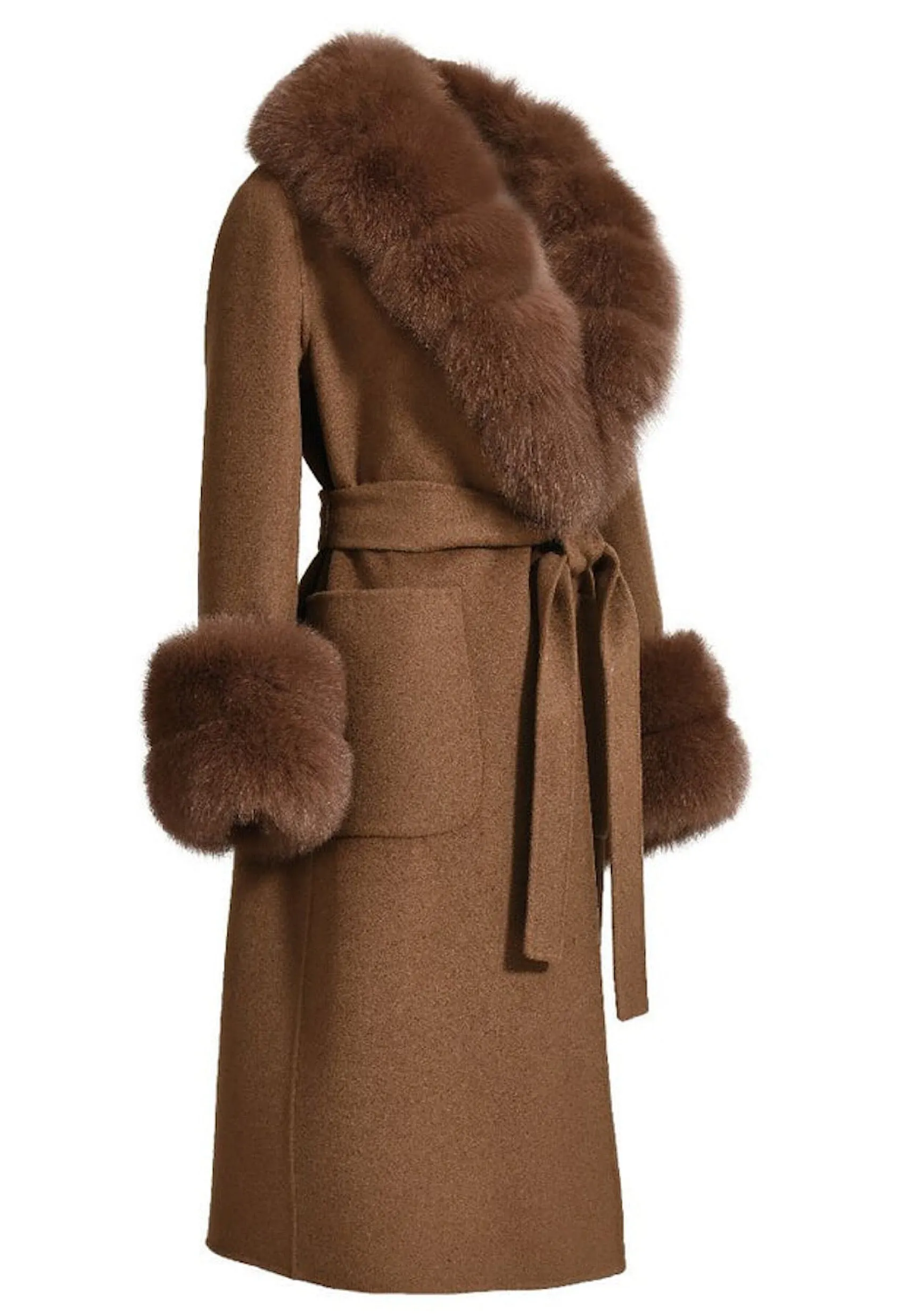 MIMI Brown Cashmere Fur Coat with Fox Fur