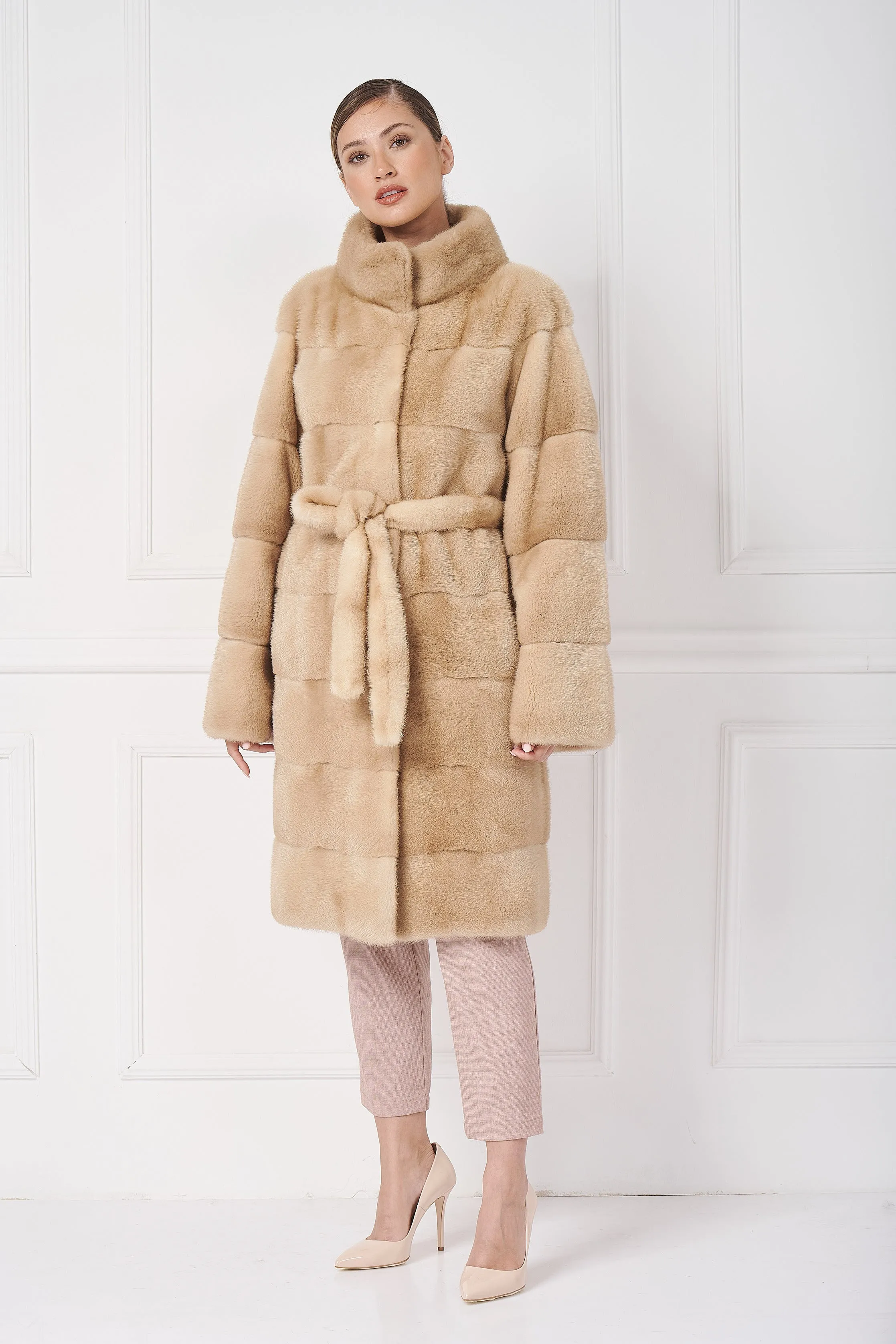 Mink coat withstand up and belt