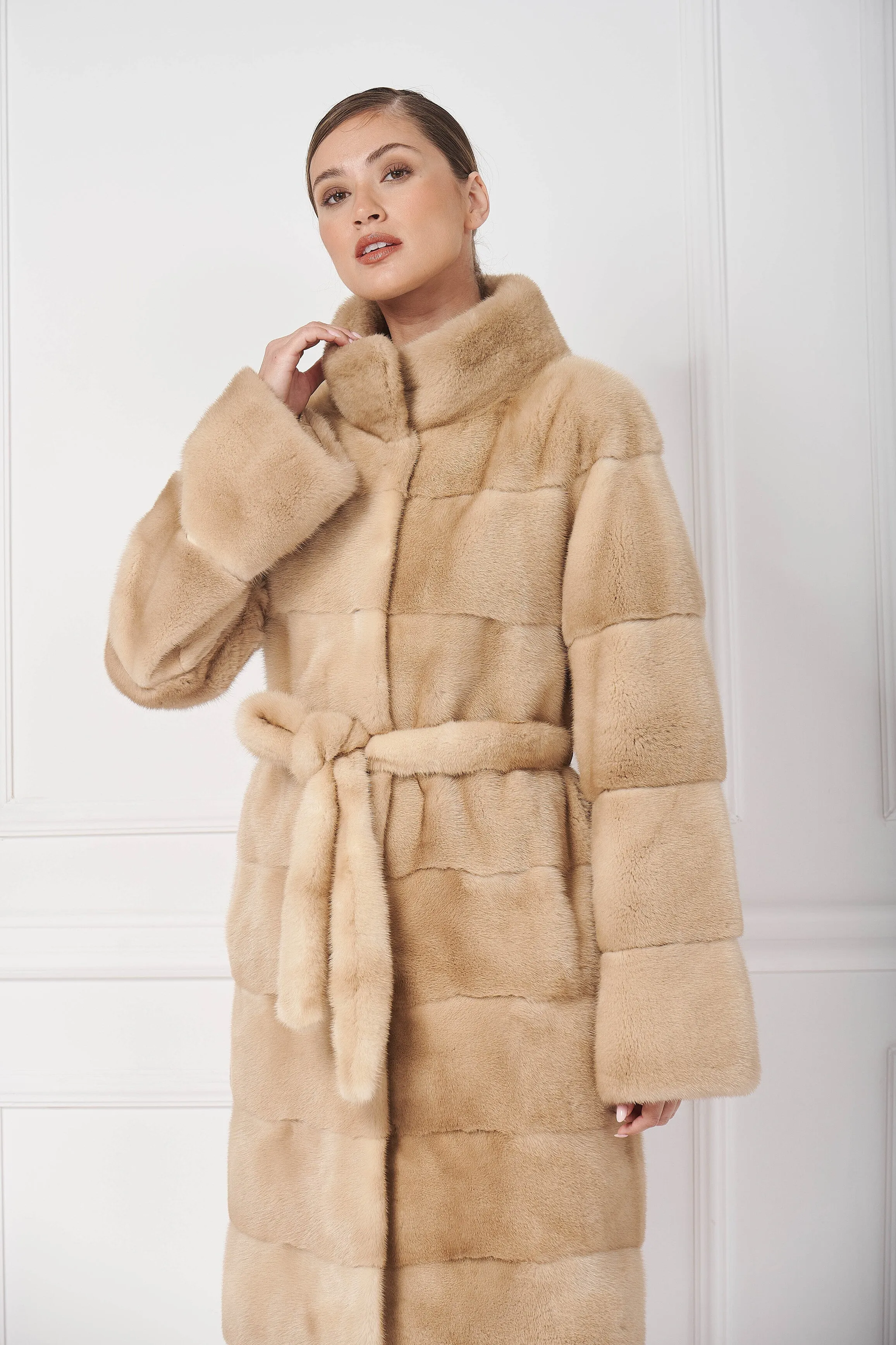 Mink coat withstand up and belt