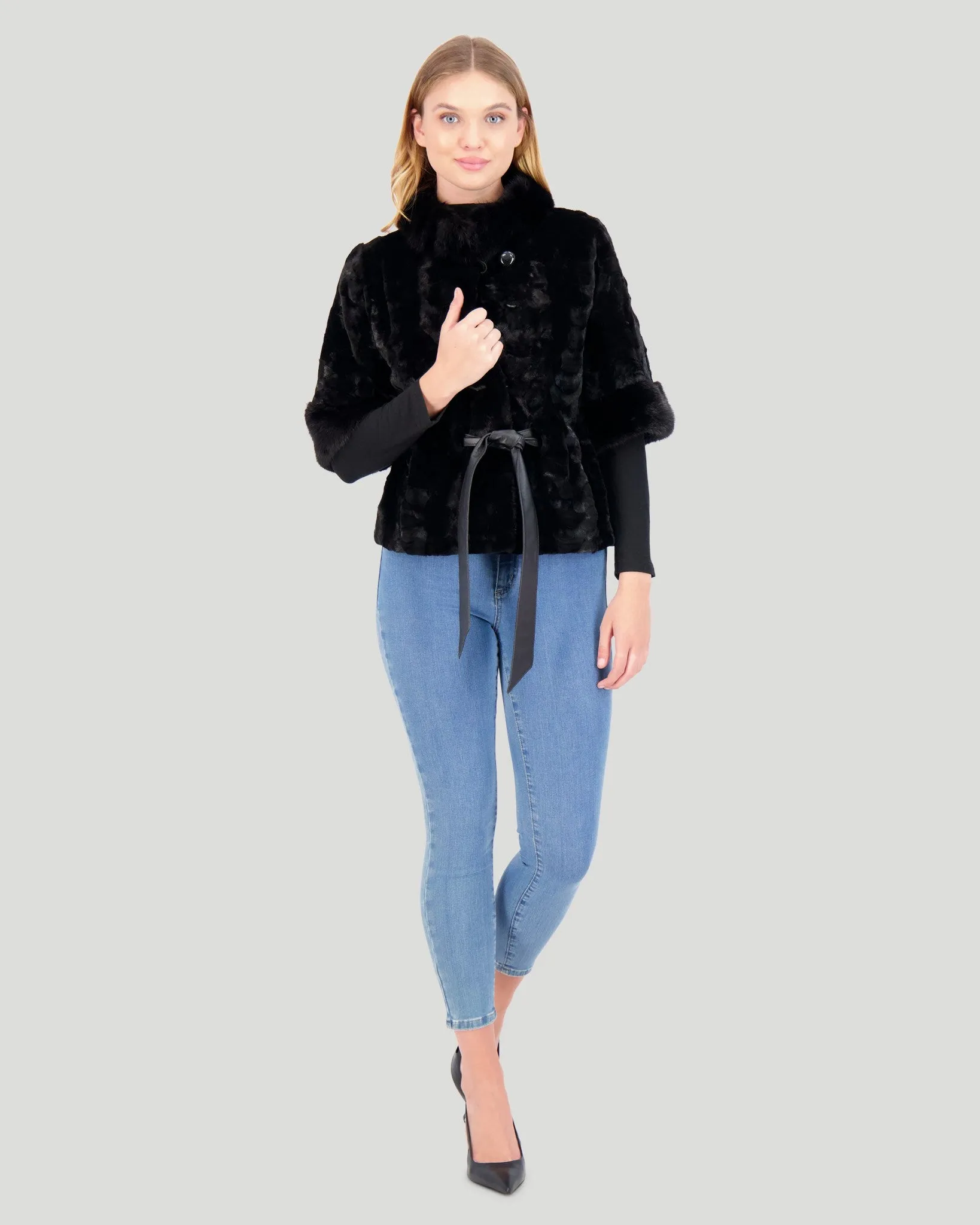 Mink Sections Jacket with Belt