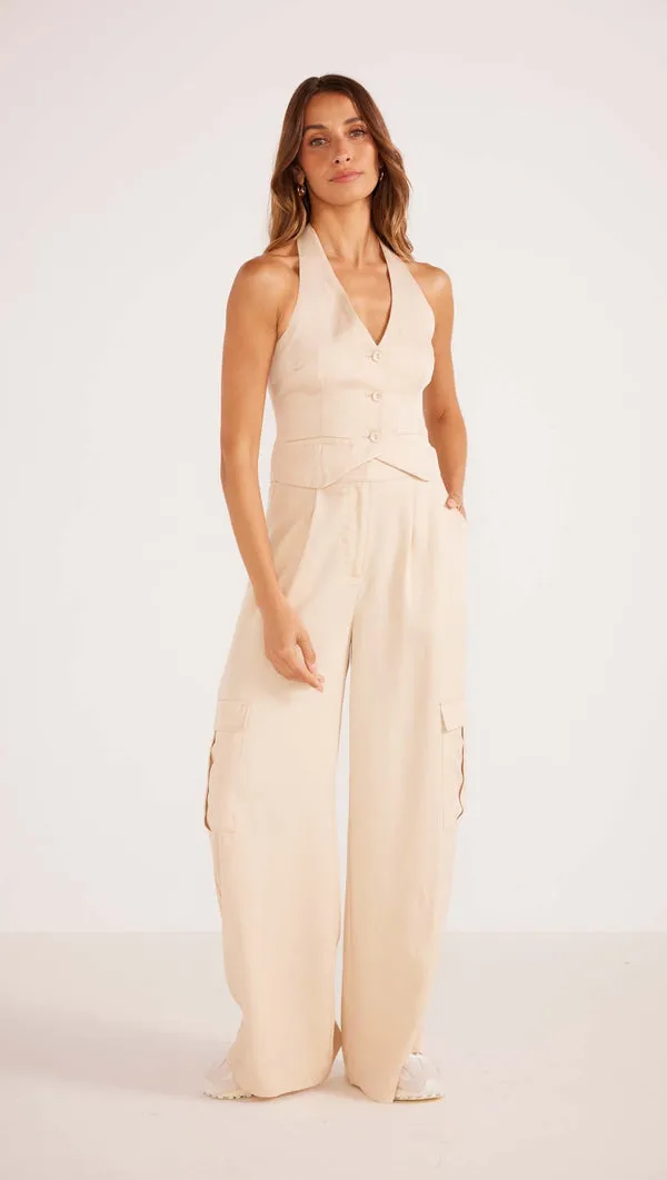 MinkPink Fabella Halter Vest in Beige