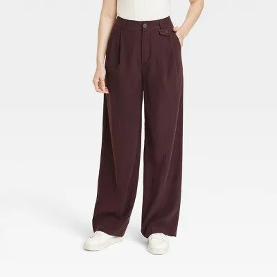 New - A New Day Women's Wide Leg Relaxed High Rise Baggy Wide Leg Trousers