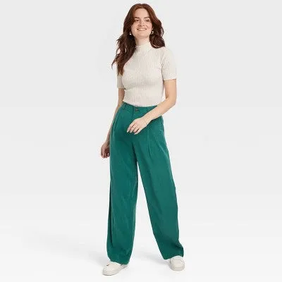 New - A New Day Women's Wide Leg Relaxed High Rise Baggy Wide Leg Trousers