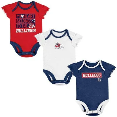 New - NCAA Fresno State Bulldogs Infant Girls' 3pk Bodysuit Set - 3-6M