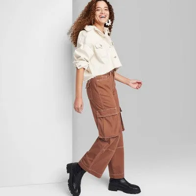 New - Women's Mid-Rise Cargo Baggy Wide Leg Utility Jeans - Wild Fable