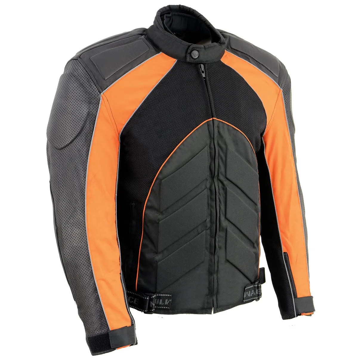 NexGen SH2153 Men's Black and Orange CE Armored Motorcycle Textile and Leather Combo Jacket