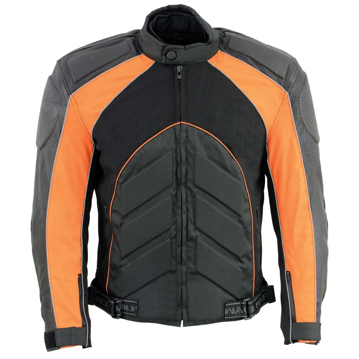 NexGen SH2153 Men's Black and Orange CE Armored Motorcycle Textile and Leather Combo Jacket