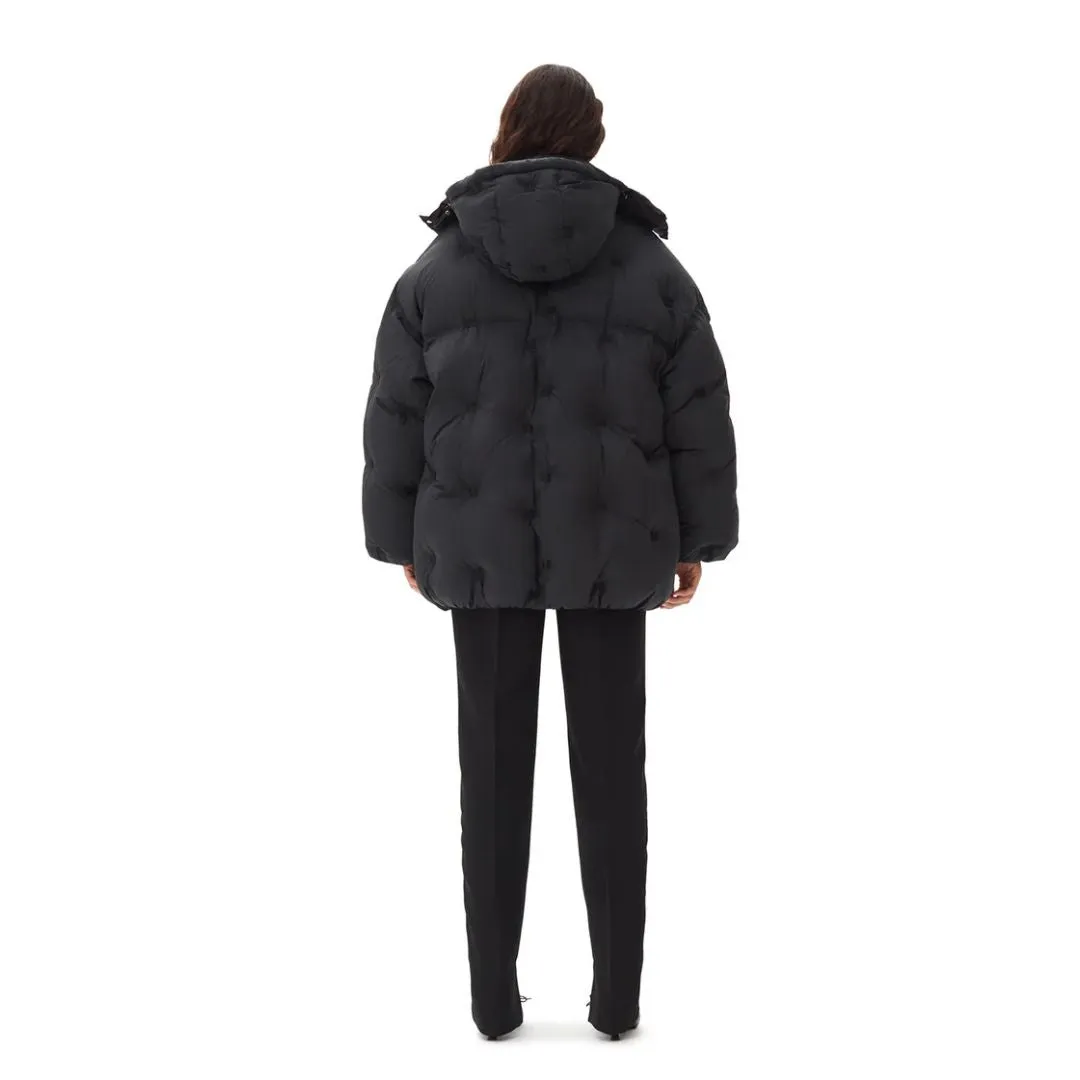 Nylon Tech Puffer Midi Jacket (Black)