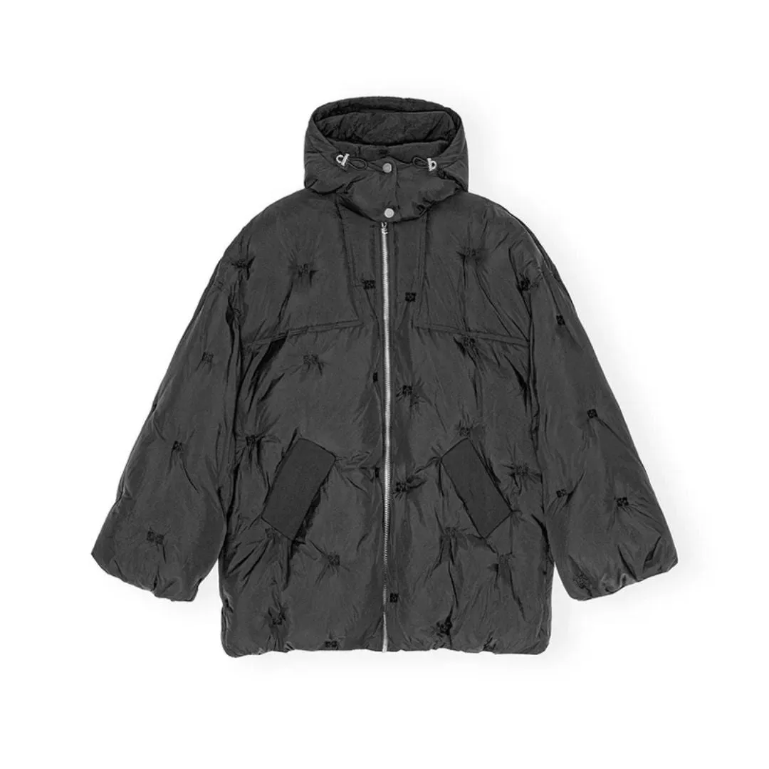 Nylon Tech Puffer Midi Jacket (Black)