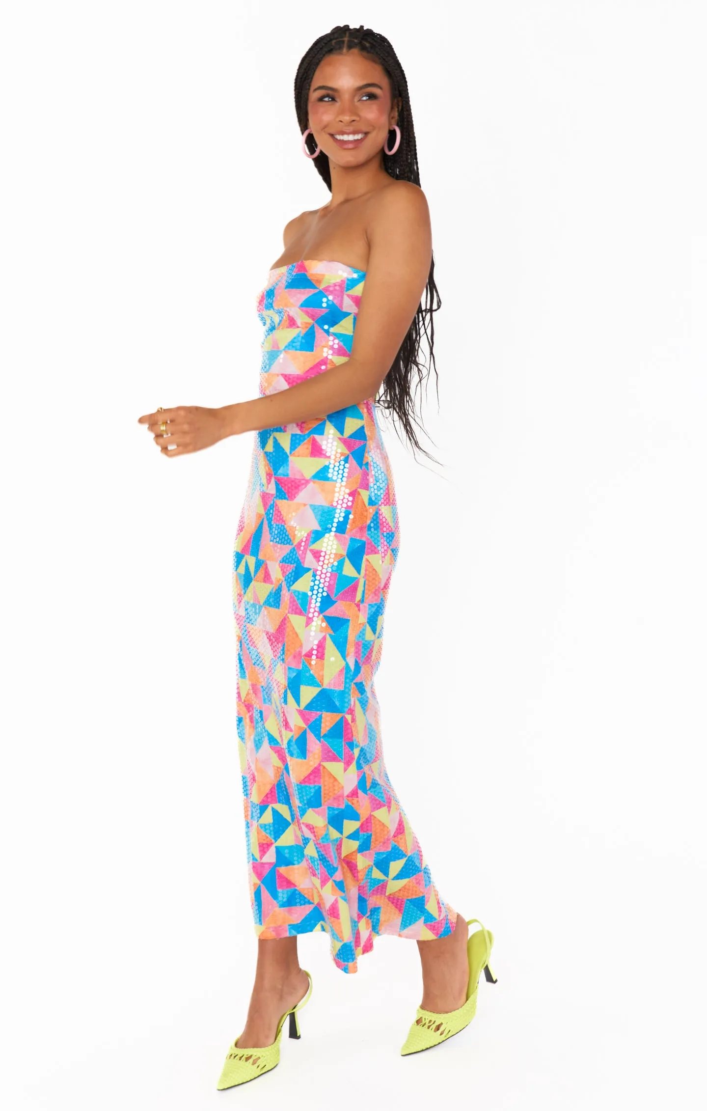 On My Way Maxi Dress ~ Triangle Geo Sequins