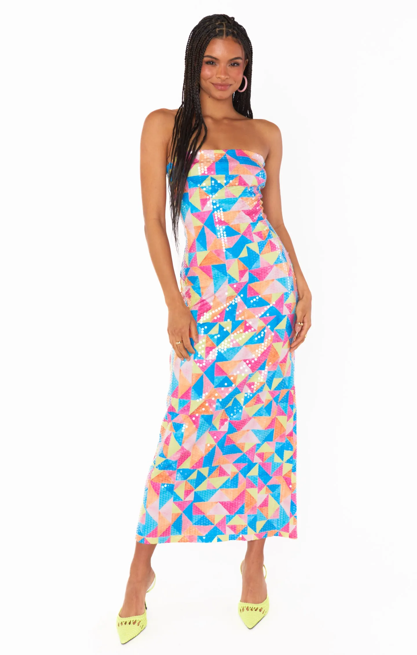 On My Way Maxi Dress ~ Triangle Geo Sequins