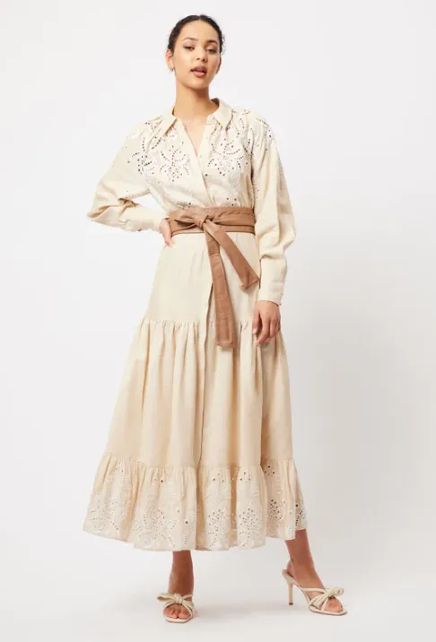 Once Was Estelle Embroidered Linen Shirt Dress