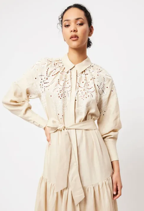 Once Was Estelle Embroidered Linen Shirt Dress