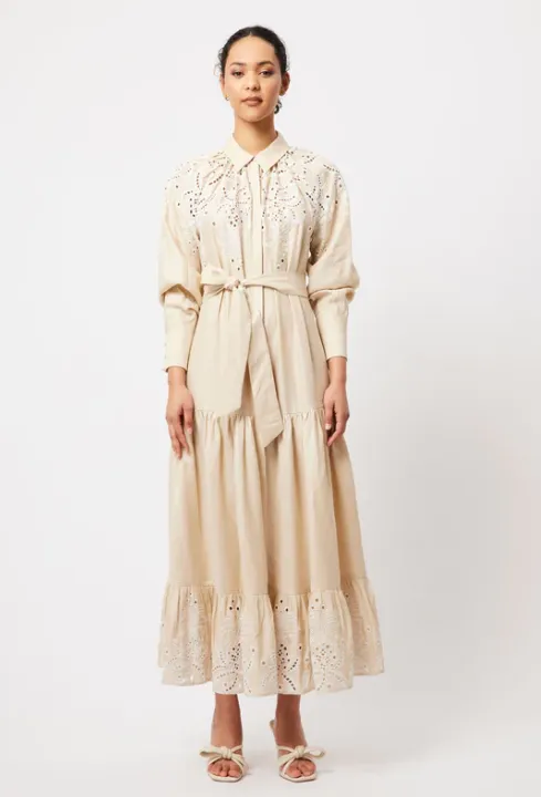 Once Was Estelle Embroidered Linen Shirt Dress