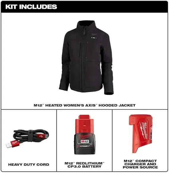 Open Box -  Milwaukee Tool Women's Large M12 12V Li-Ion Cordless AXIS Black Heated Quilted Jacket Kit w/(1) 2Ah Battery/Charger