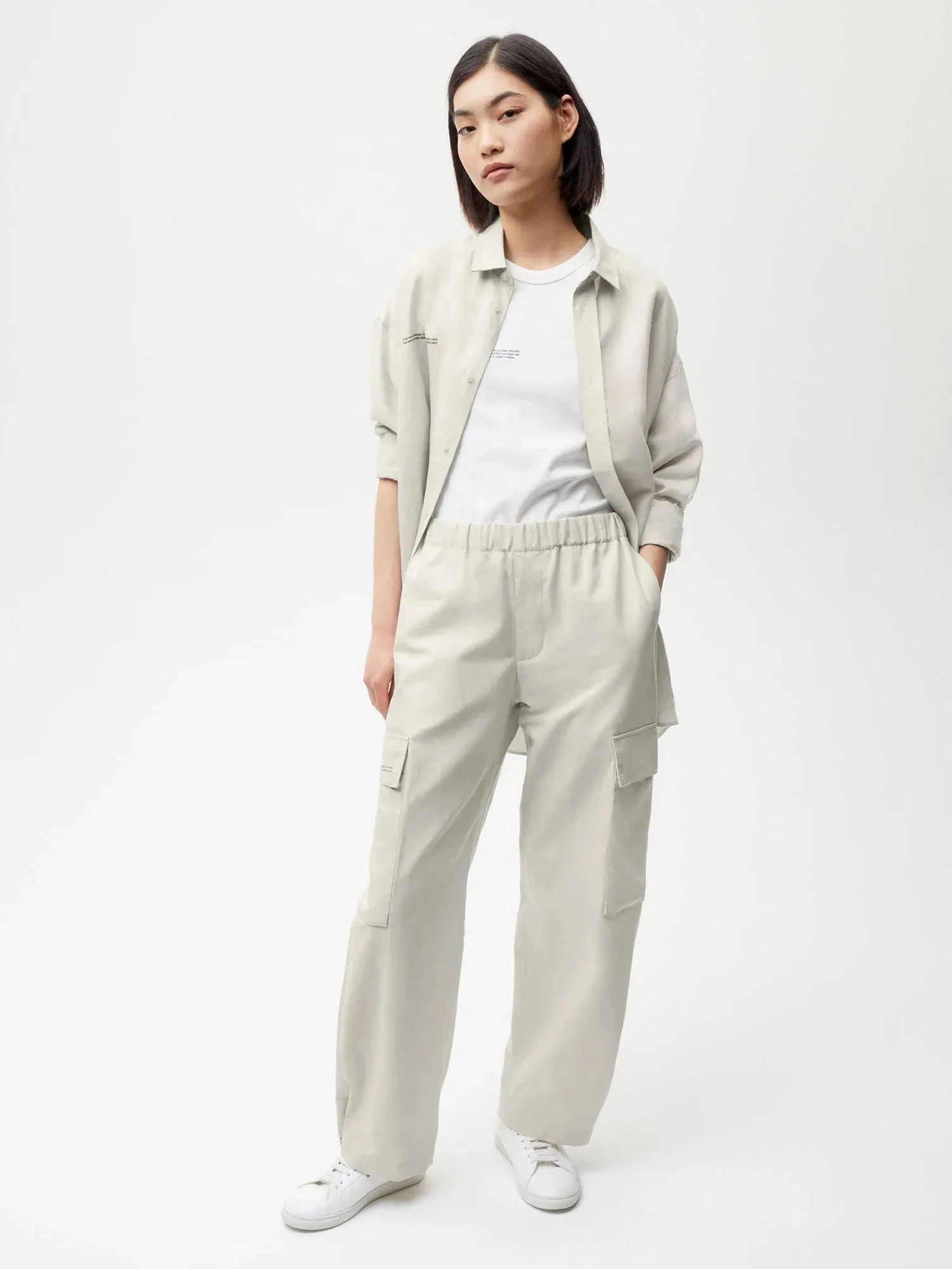 Organic Cotton Blend Cargo Pants—limestone