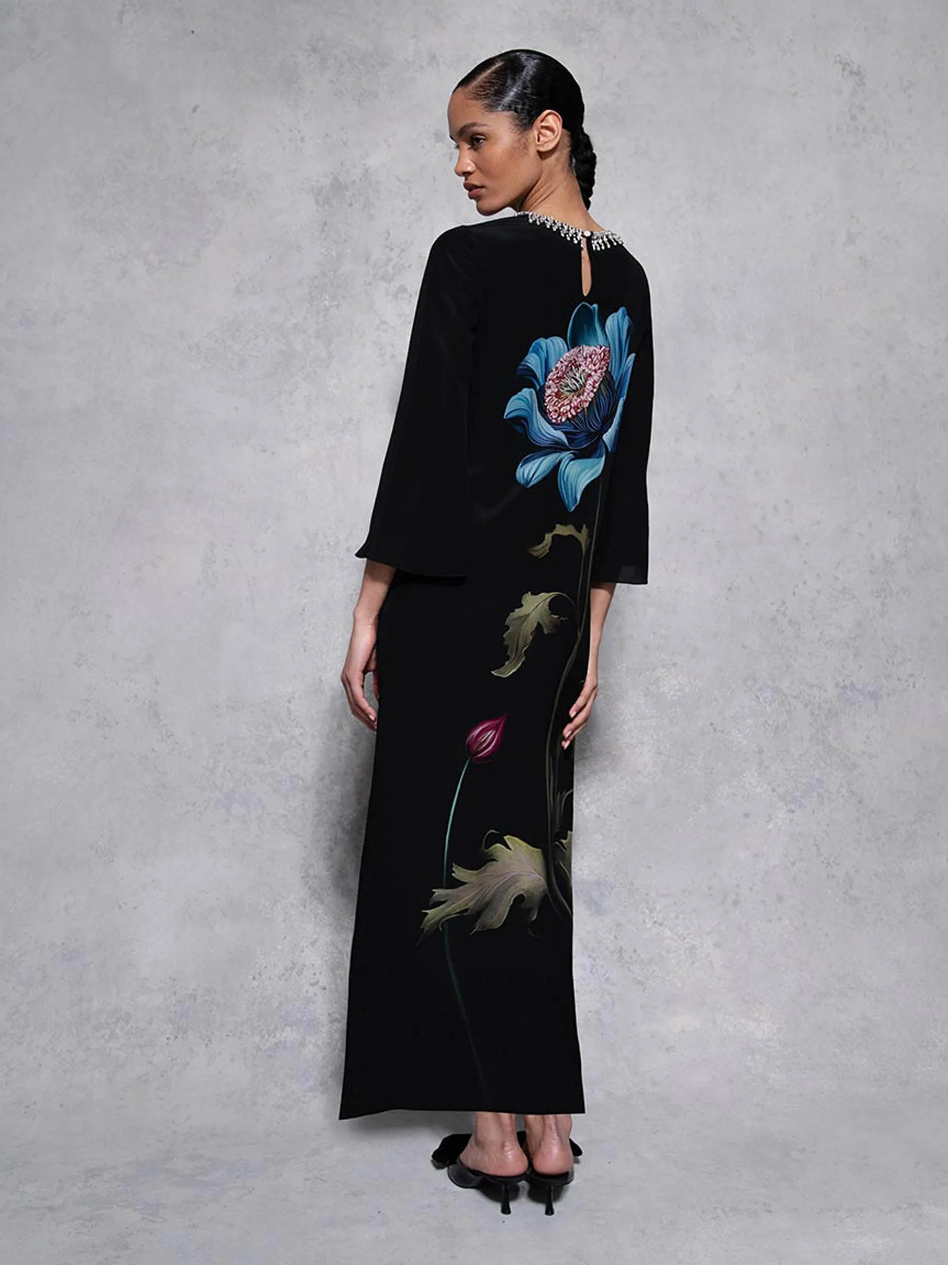 Painterly flower Capucine crepe midi dress