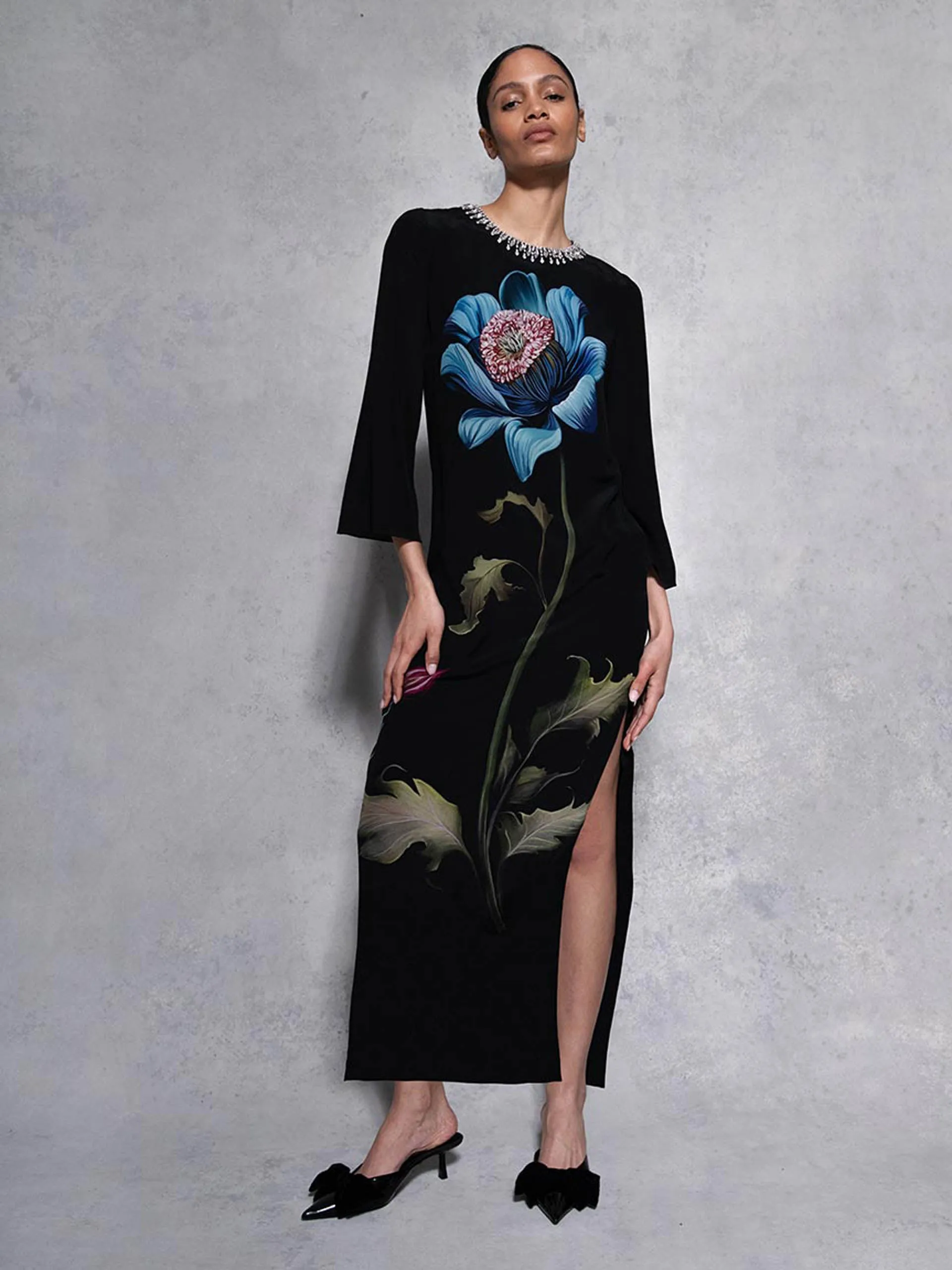 Painterly flower Capucine crepe midi dress