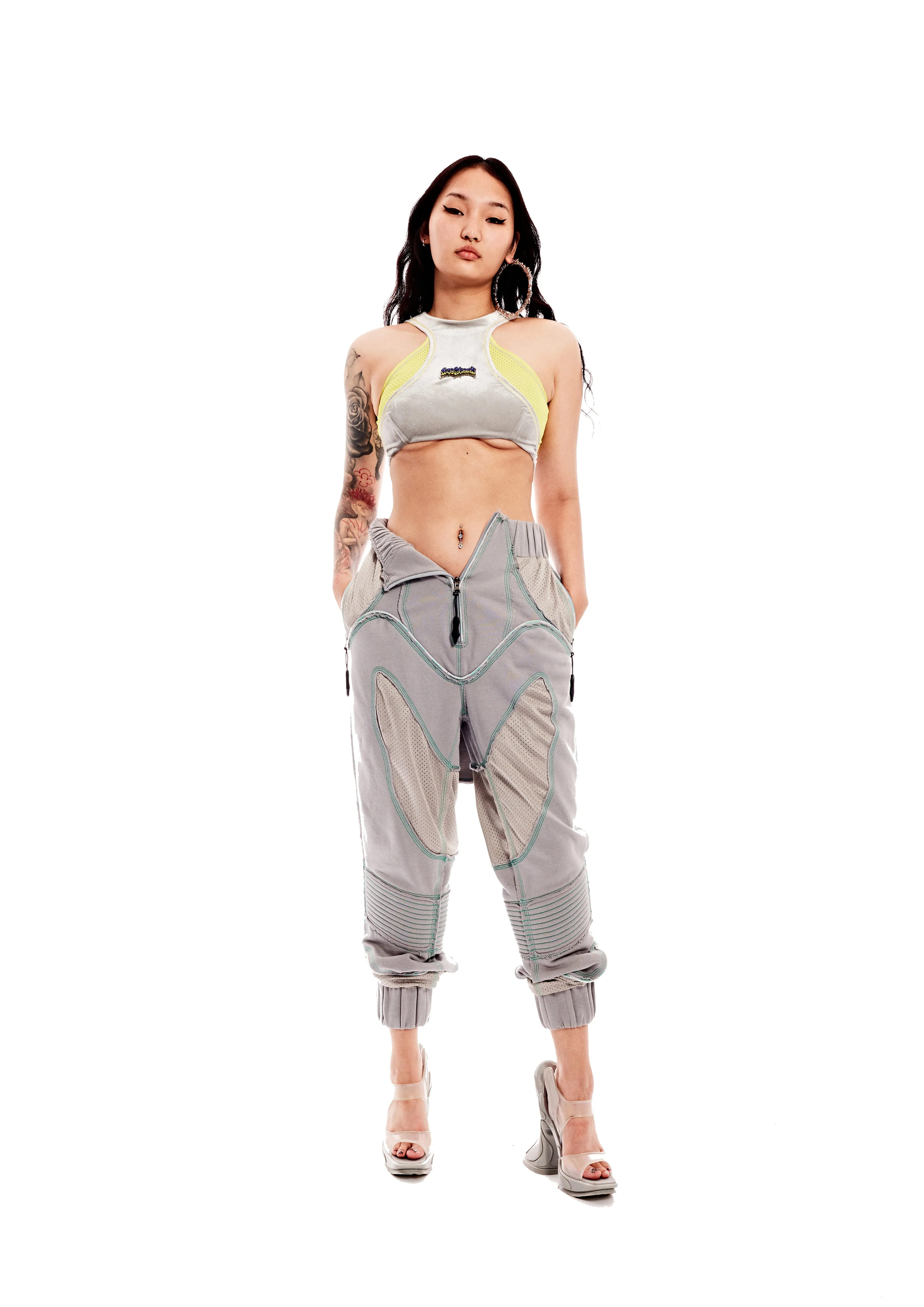 PANELED MESH COTTON SWEATPANTS