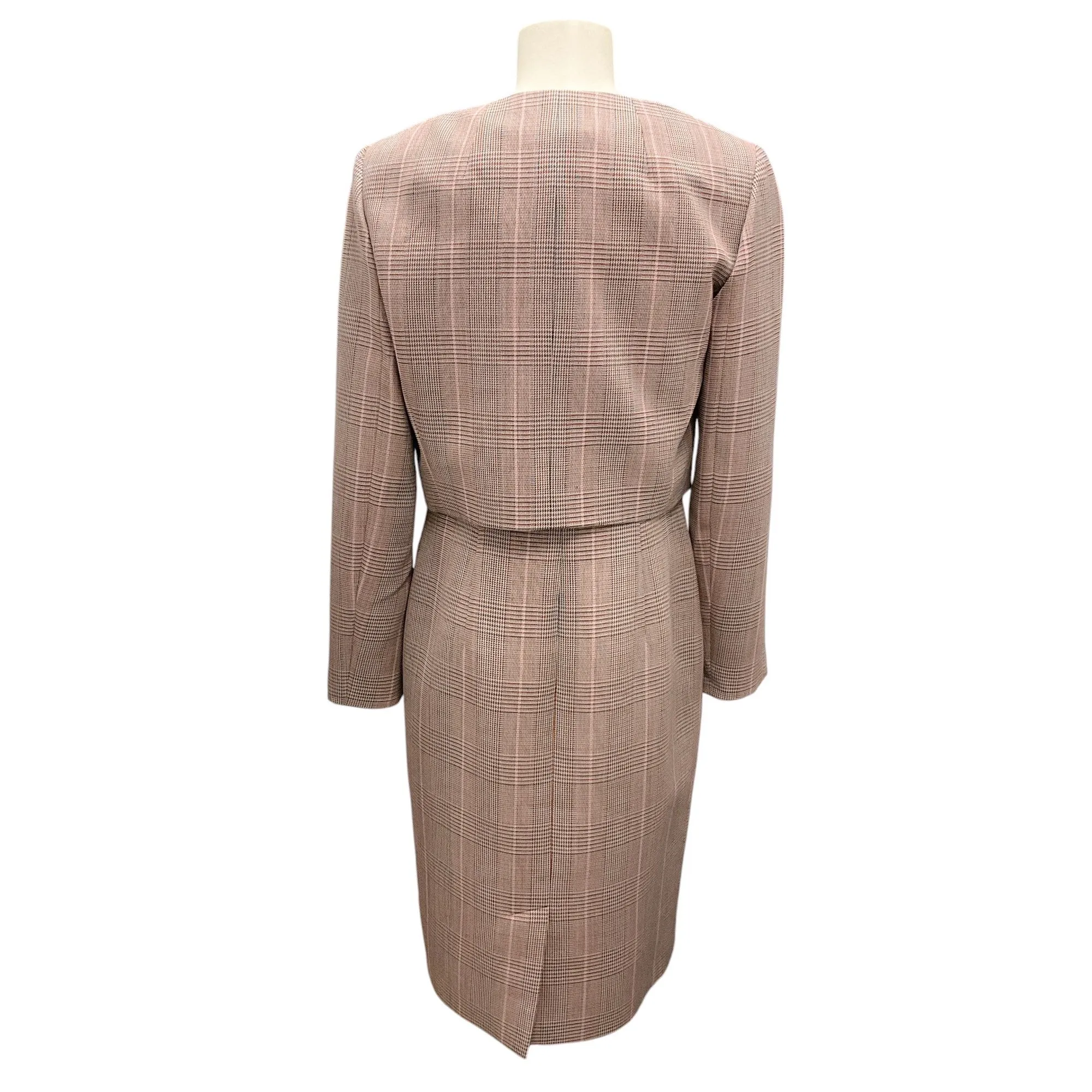 Paule Ka Pink / Brown Multi Plaid Jacket and Dress Two-Piece Set