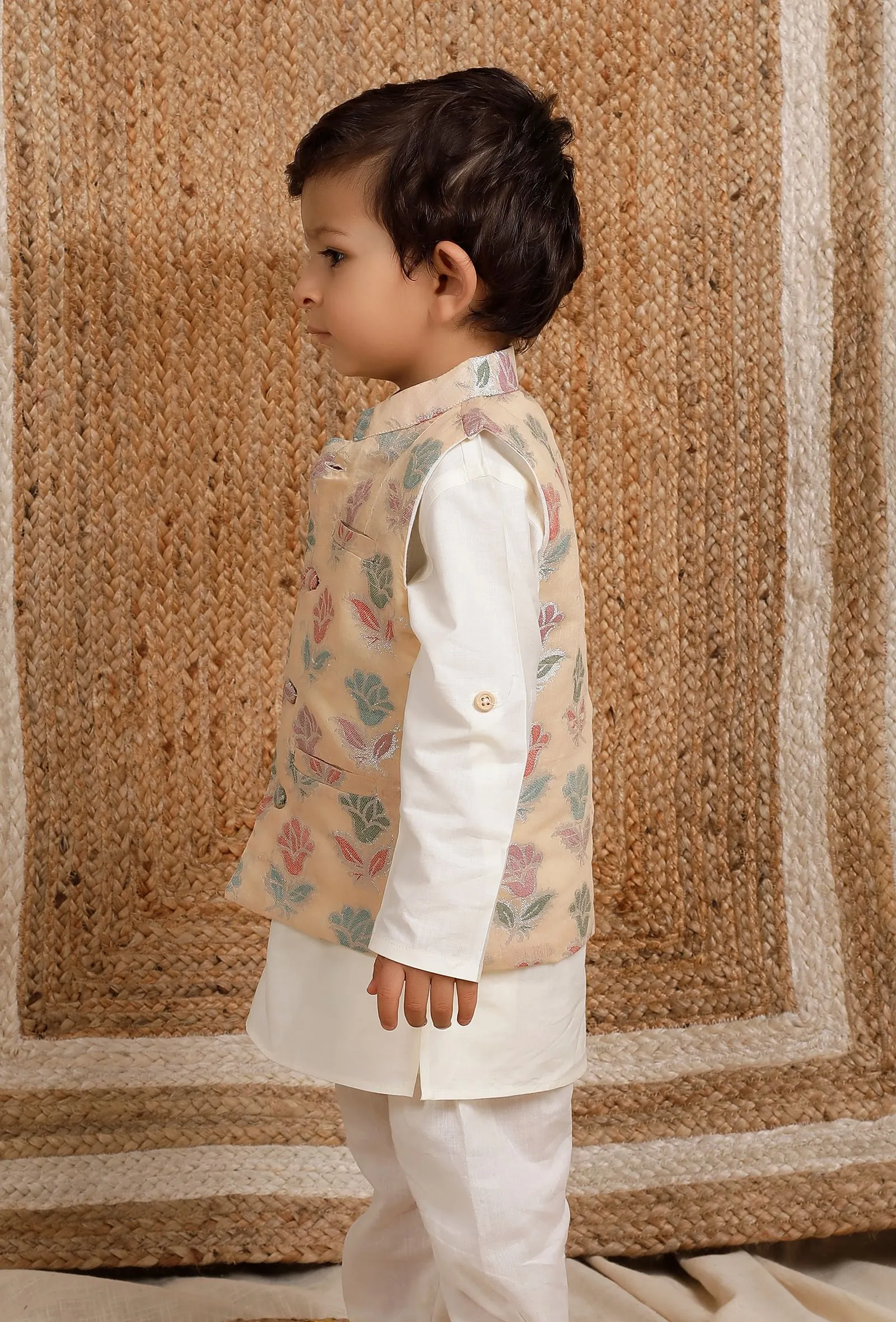 Peach Brocade Nehru Jacket