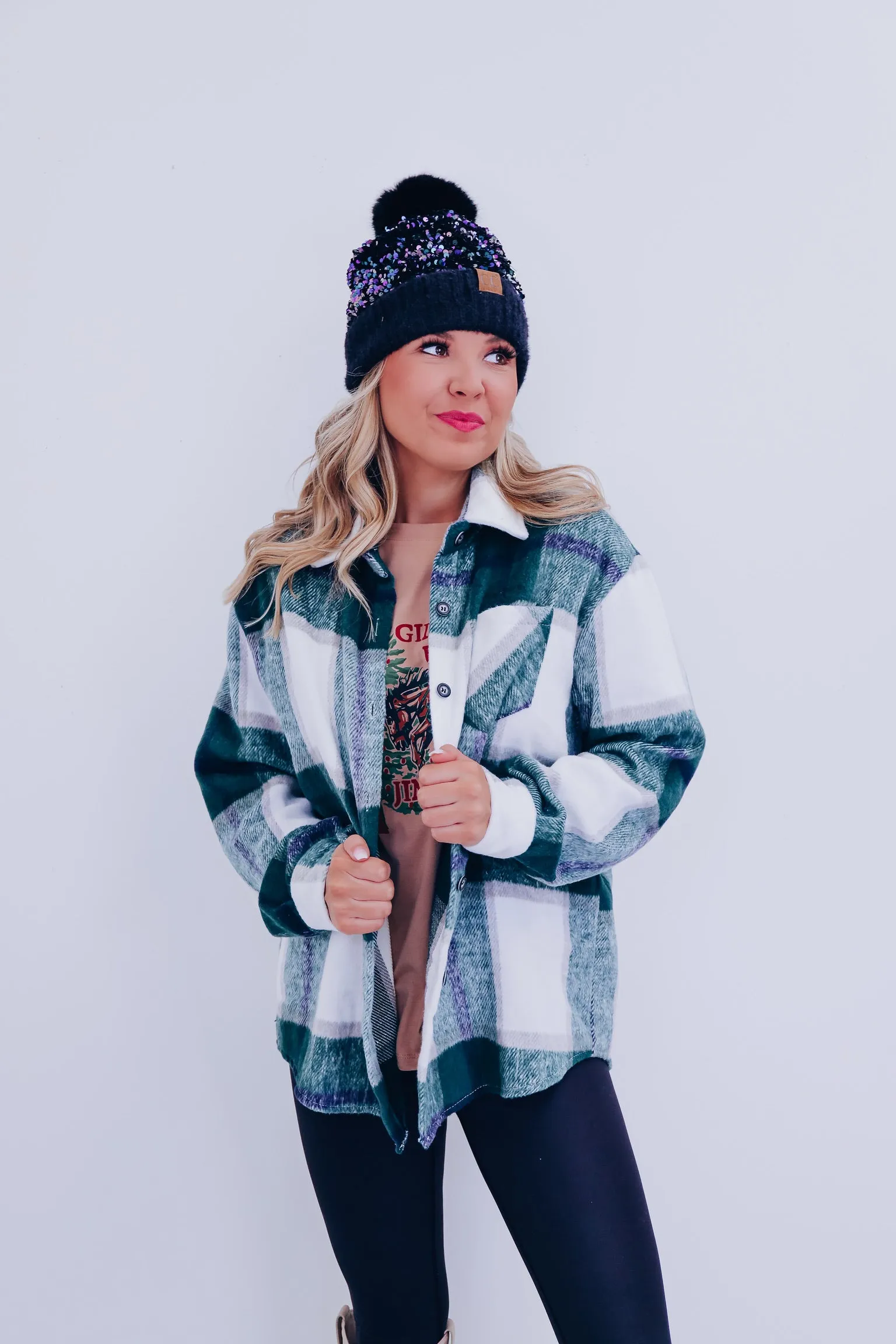 Peppy Plaid Flannel Shacket -Green