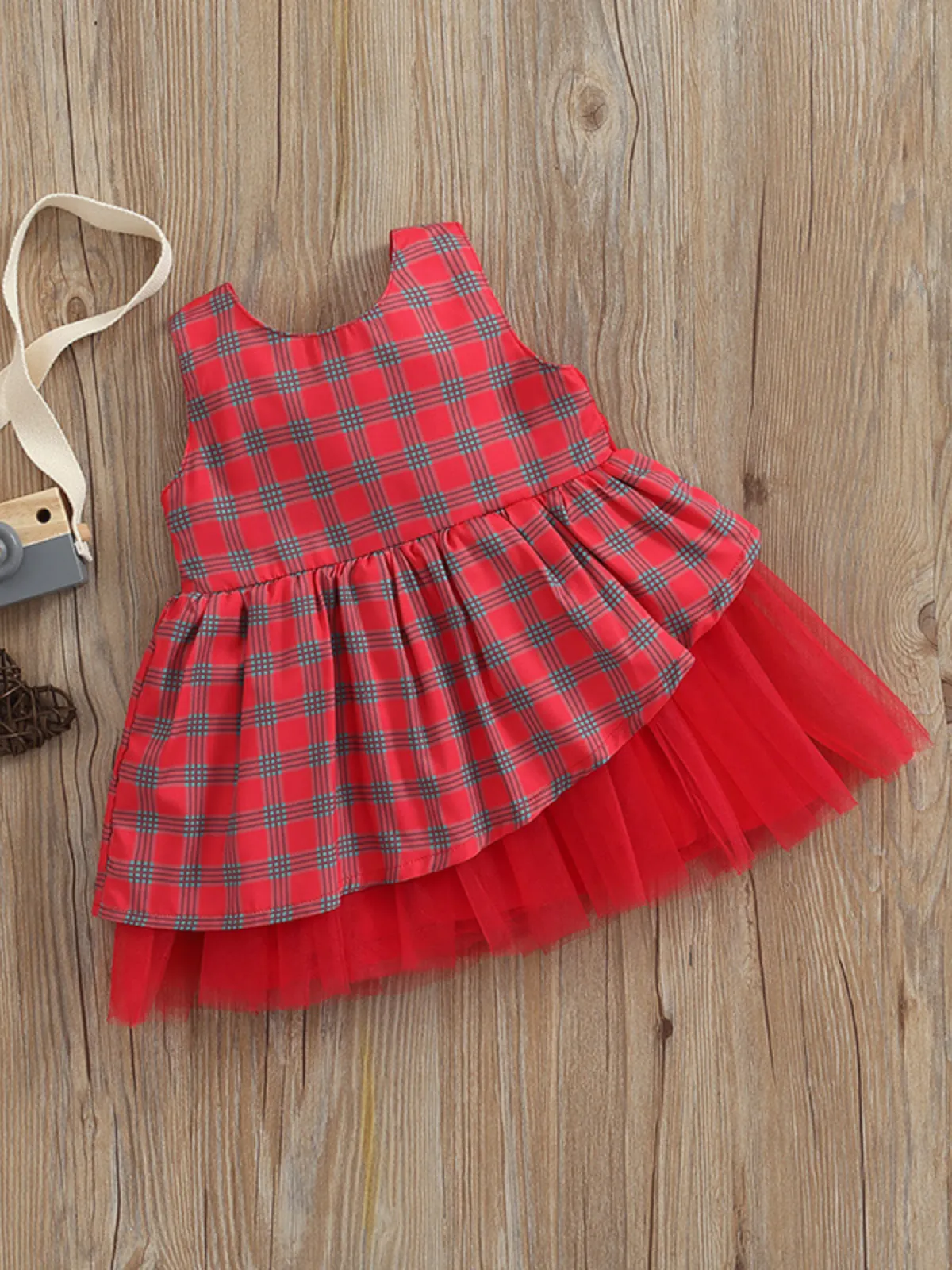 Perfect Choice Christmas Plaid Layered Tulle Dress